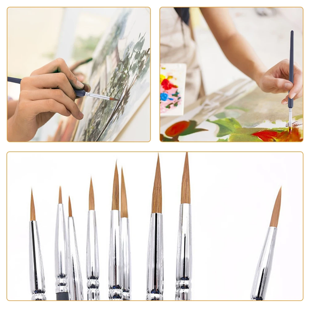 

10 Pcs Manicure Oil Brush Set Paint Brushes Sable Aluminum Tube Painting Artist