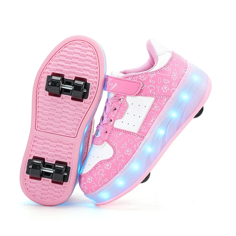 2025 أحذية هارب للرجال والنساء بأربع عجلات مع فلاش LED أحذية بكرة أوتوماتيكية غير مرئية مضيئة #1