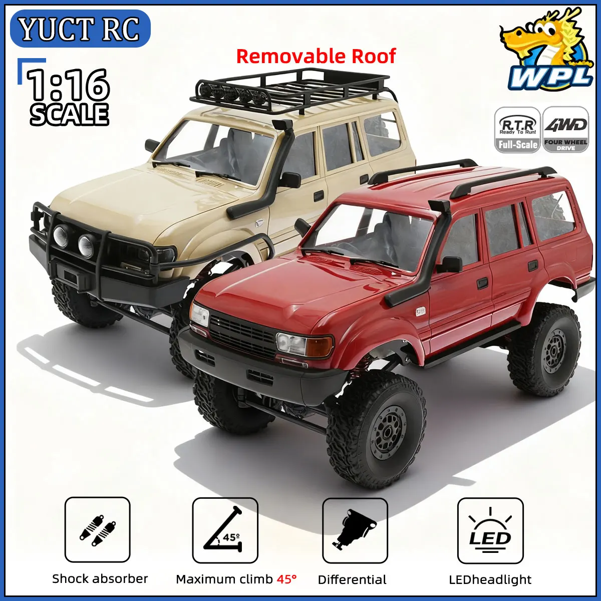 

WPL C54-1 1/16 RC Car LC80 Simulation Remote Control Car 2.4G 4WD Off-Road Crawler Controllable LED Light Electric Toy Vehicle