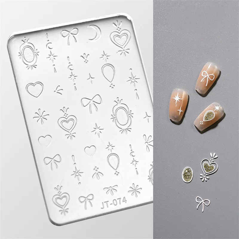Conjunto de Moldes de Silicone Reutilizáveis para Unhas – Designs 3D de Laço, Estrela e Lua para Arte de Unhas em Gel UV DIY (Silicone Platina de Grau Alimentício)