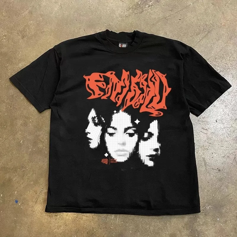 ゆったりとした半袖tシャツ-カップル向け-アメリカンレトロスタイル-ダブルスレッド-純綿-3a260g-レディース-メンズ-カジュアルウェア