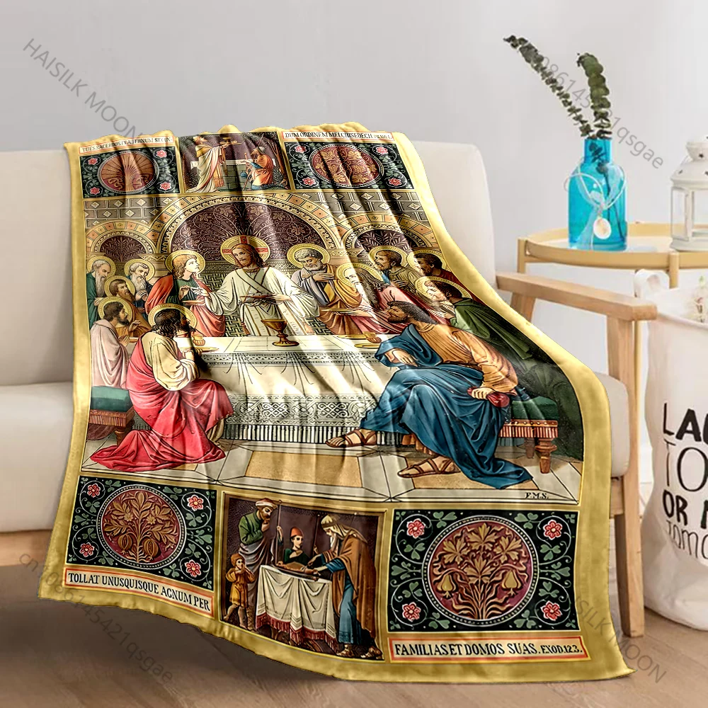 1PC Religious Last Supper Artwork Print Believer Pray blanket Warm soft flannel material suitable for all seasons luxury gift