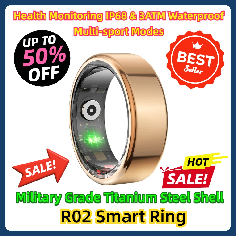 

Health Monitoring IP68 & 3ATM Waterproof Multi-sport Modes R02 Smart Ring Military Grade Titanium Steel Shell