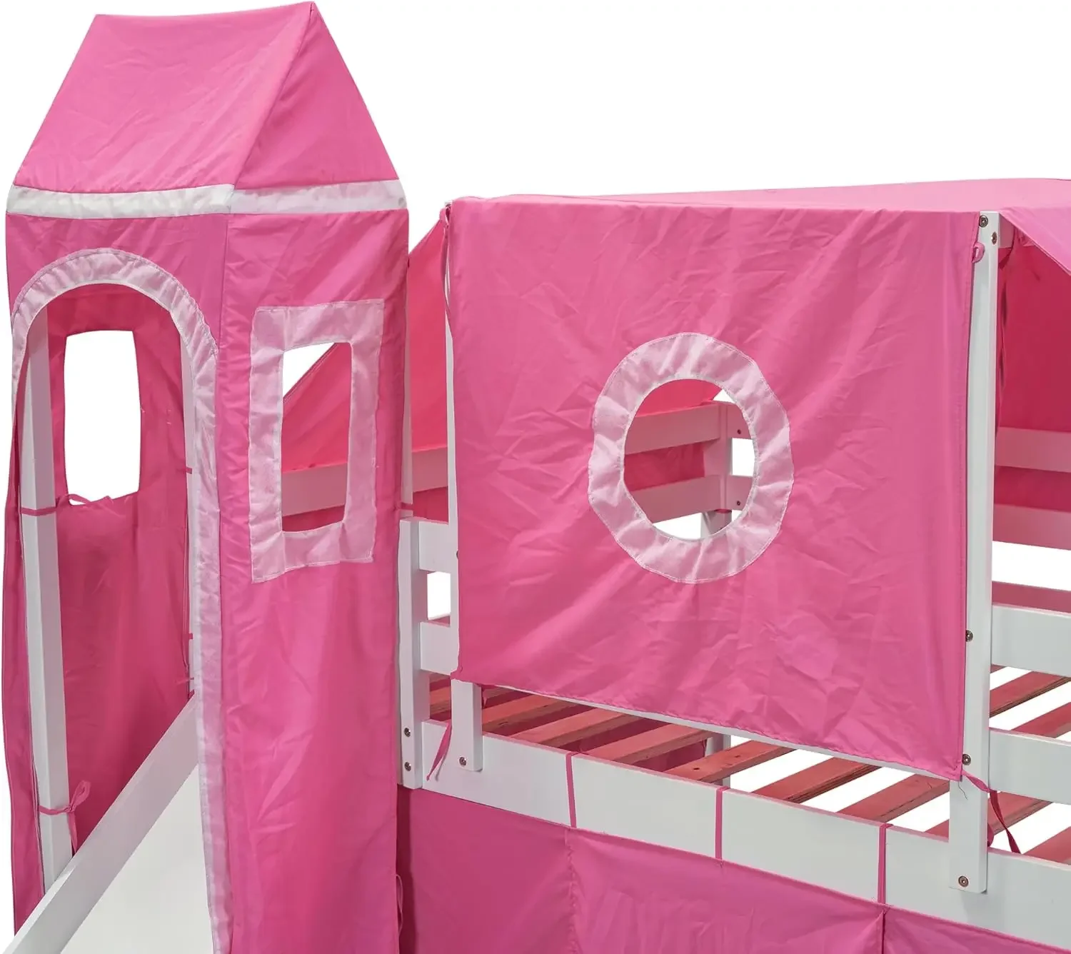 Harper & Bright Designs huishoogslaper met glijbaan en opbergtrap, houten kinderhoogslaper met tent en toren, speelhuiszolder