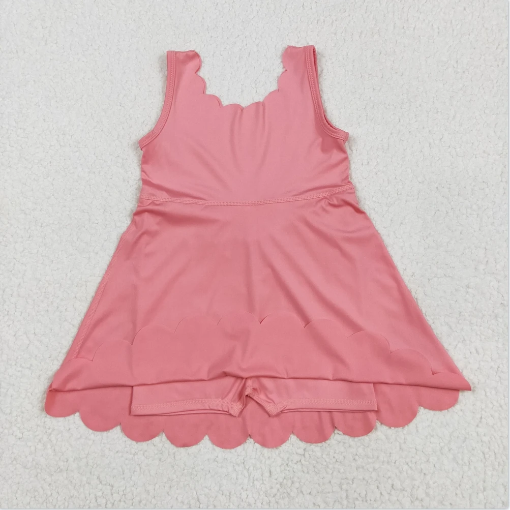 

Baby Girls Swimsuits Pink Zip Knit Knee Length Active Wear Athletic Dresses Boutique Kids Designer Clothes Girls Dresses