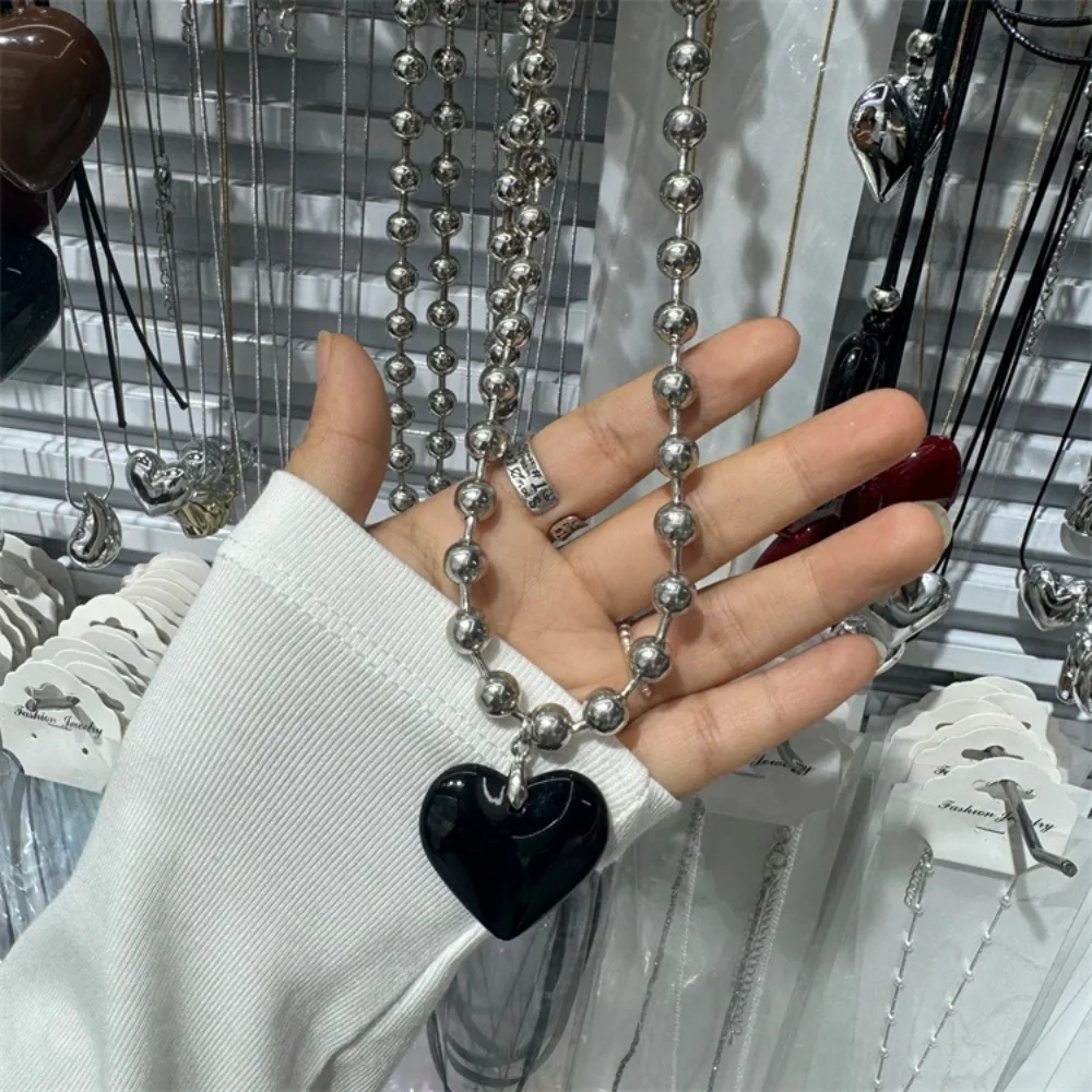 Sweet Cool Spicy Girl Style Red Heart Necklace Jewelry Gift Beads Chain Women's Necklace Hip Hop Fashion Chokers Women