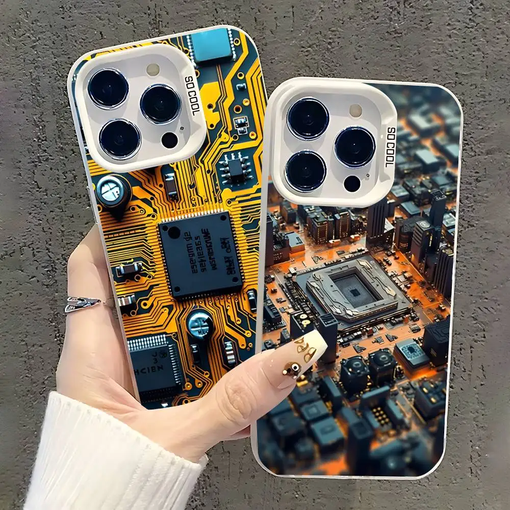 

Circuit Board Phone Case For iPhone 17,16,15,14,13,12,11,Pro,XS,Max,Plus,Mini,SE White Candy Matte Shockproof Cover