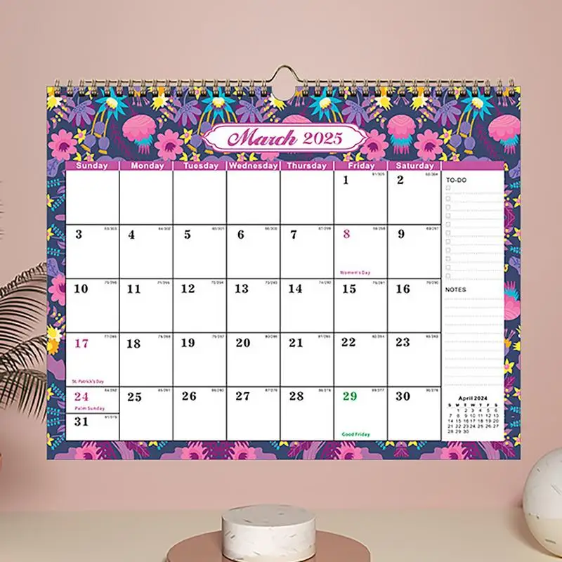 Floral Wall Calendar English Household Wall Calendar 18-Month Dangling Calendars With International Holidays For Home School