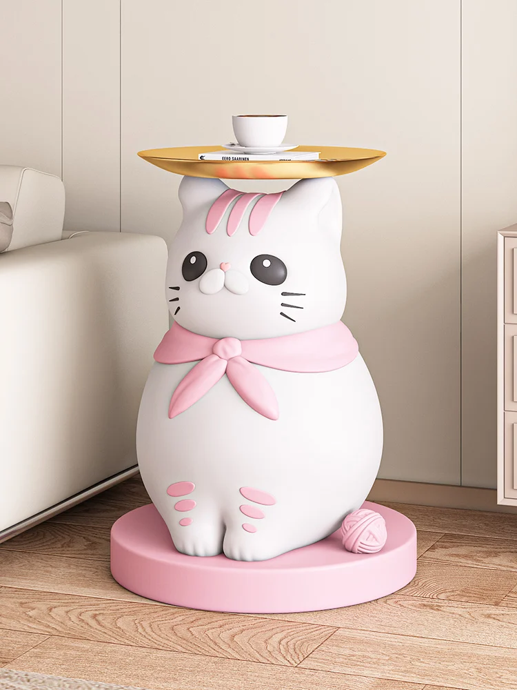 Home Decoration Large Landing Lucky Cat Sculptures Nordic Light Luxury Room Decor Home Accessories Can Storage Tray Side Table