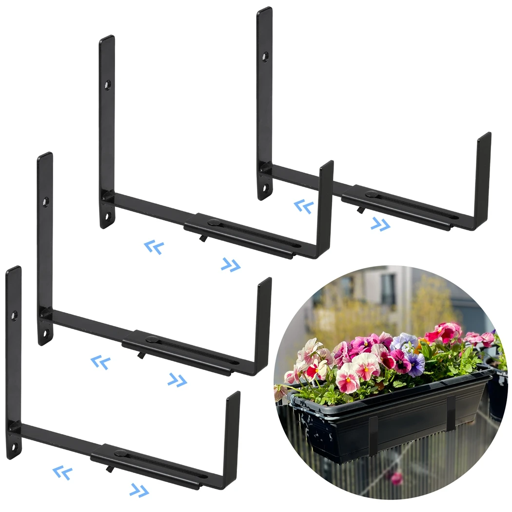 

4Pcs/Set Heavy-Duty Adjustable Window Planter Box Brackets Wall Mount Flower Box Holders For Planter Box Size From 6 To 13"