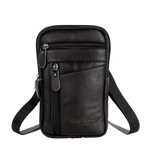 Leather Waist Bag Men\'s Mobile Phone Bag Wearing Belt Outdoor Sport One Shoulder Small Bag Doing Business Crossbody Bags