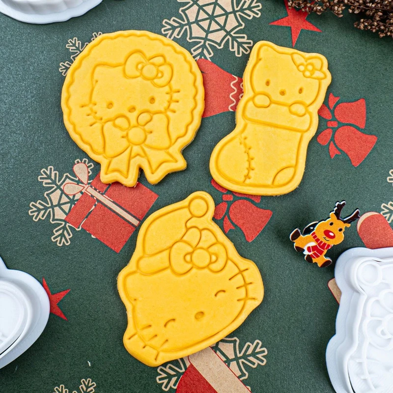 

3PCS Kawaii Charms Christmas Hello Kitty Baking Mold Cartoon Cute Japanese Boots Hat Hello Kitty Baking Set Birthday Gift