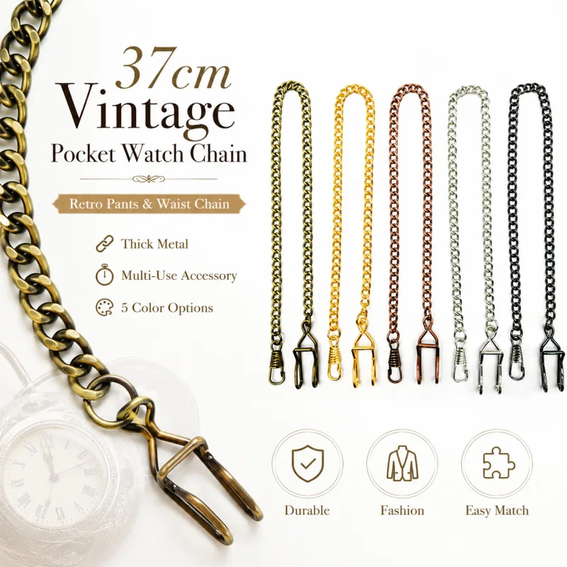 37cm Vintage Punk Thick Metal Pocket Watch Chain Multi-Use Retro Pants Waist Jean Chain for Men Casual Denim Fashion Accessories