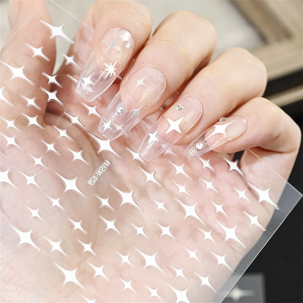 Conjunto de 5 adesivos 3d para nail art, decalque auto-adesivo para manicure, cor dourada e prata, cor mista, estrela, holográfica