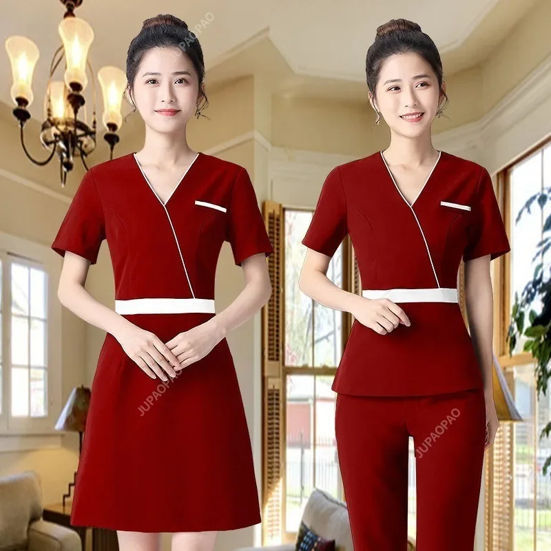 Uniforme de belleza para Spa, recepción de Hotel, vestido de salón, trajes de masaje para mujer, uniformes estéticos, ropa de esteticista negra de otoño