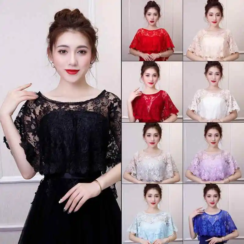 

Wedding Lace Shawl Thin Formal Ceremony Shoulder Cover Bridal Gown Summer Wedding Dress Accessory Black White Red Blue Purple...