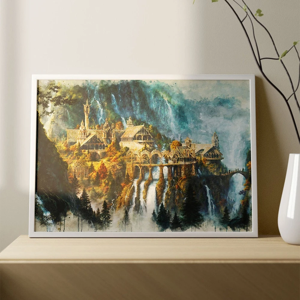 Middle-Earth Rivendell Landscape Movie Poster And Prints Painting On Canvas Wall Art One Ring Film Picture For Room Decoration