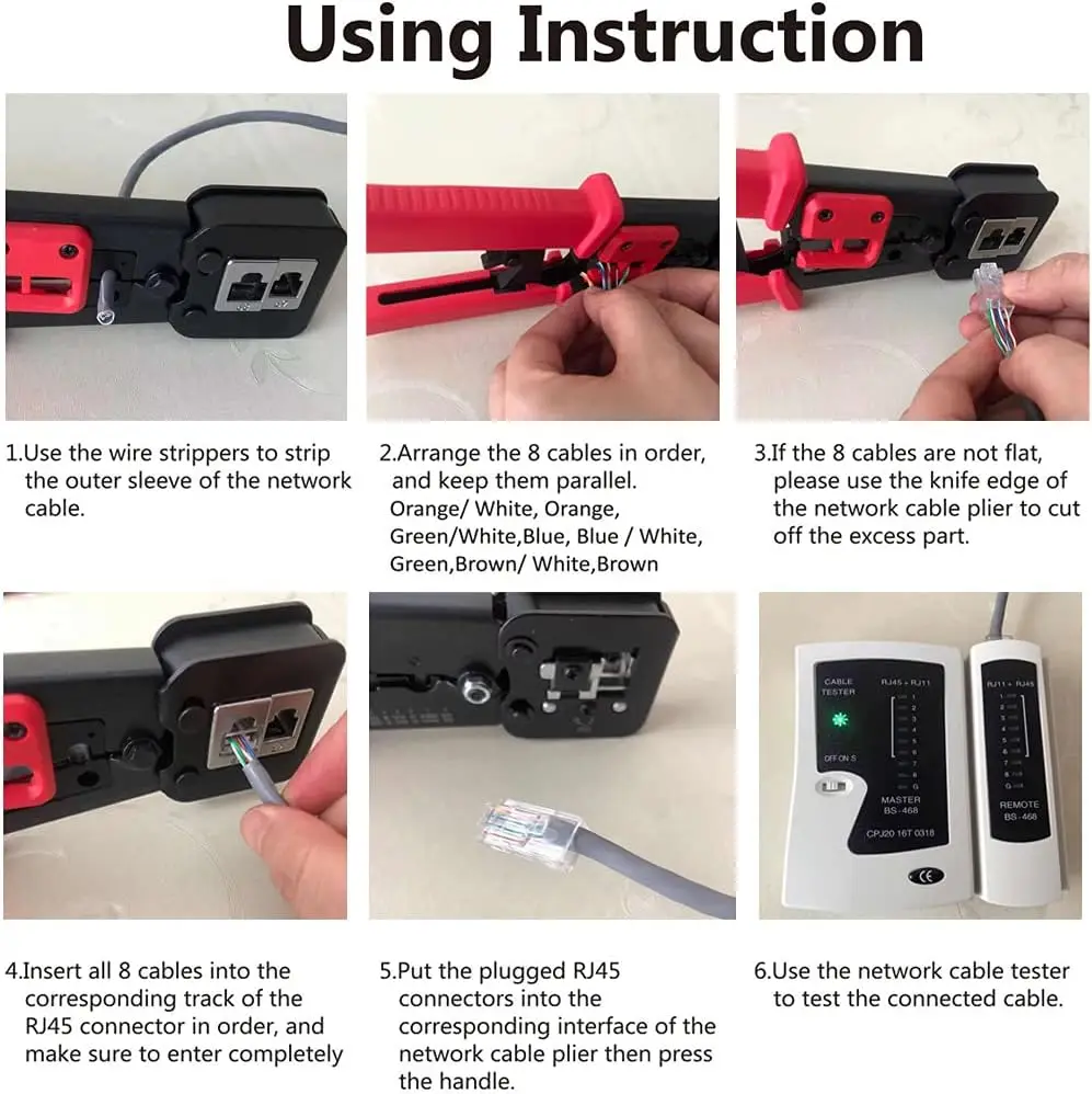 Crimper Cat5/Cat5e/Cat6 Crimping Tool Kit RJ45 Crimp Tool Set for RJ11/RJ12 Pass Through for Regular End-Pass-Through