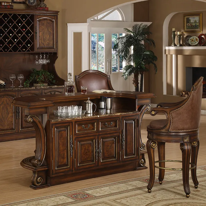 European style solid wood bar table luxury carved bar table home retro bar table old design cash register customization