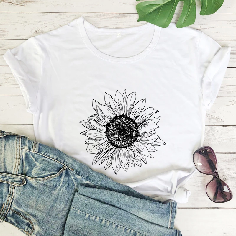 

sunflower 100% cotton tshirt vintage women short sleeve hipster graphic flower tee shirt