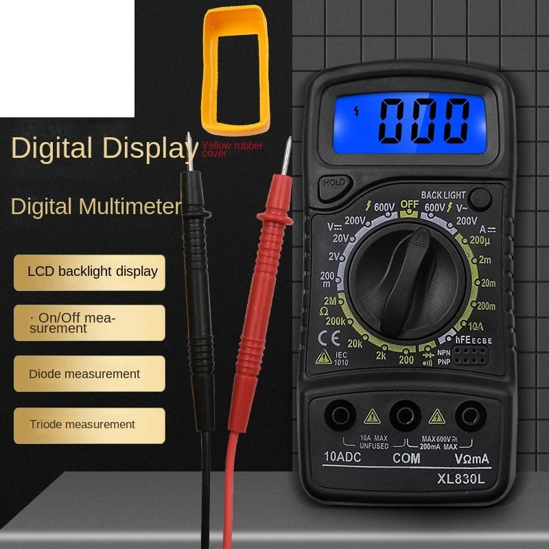 

20PCS XL830L Small Household Digital Multimeter Portable Buzzer Backlight Anti Burn Digital Display High Precision Multimeter