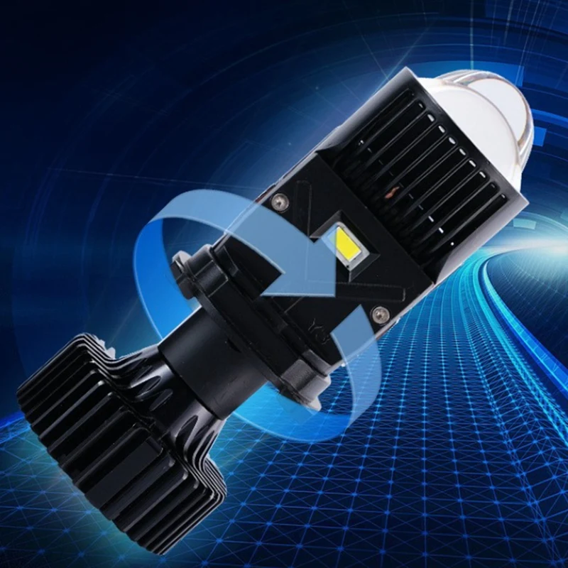 ABAE-H4 LED ไฟหน้าโปรเจคเตอร์หลอดไฟ Dual LED เลนส์มินิโปรเจคเตอร์เลเซอร์ Y3 Tri-Color High/LOW Beam 55W พัดลมเทอร์โบ