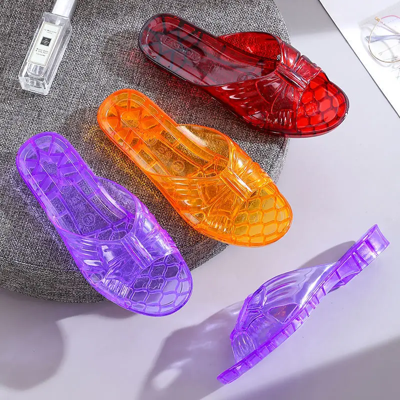 New Women\'s Bathroom PVC Slippers Children\'s Outer Slippers Summer Crystal Jelly Sandals Girl Anti-slip Transparent Beach Shoes