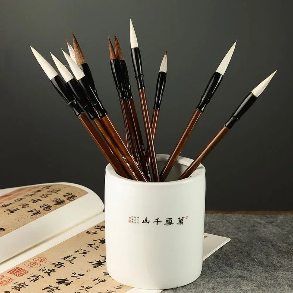 Traditional Chinese Calligraphy Brush Oil Painting Wolf Hair Scriptures Writing Brush Oil Watercolor Wood Art Paint Brush