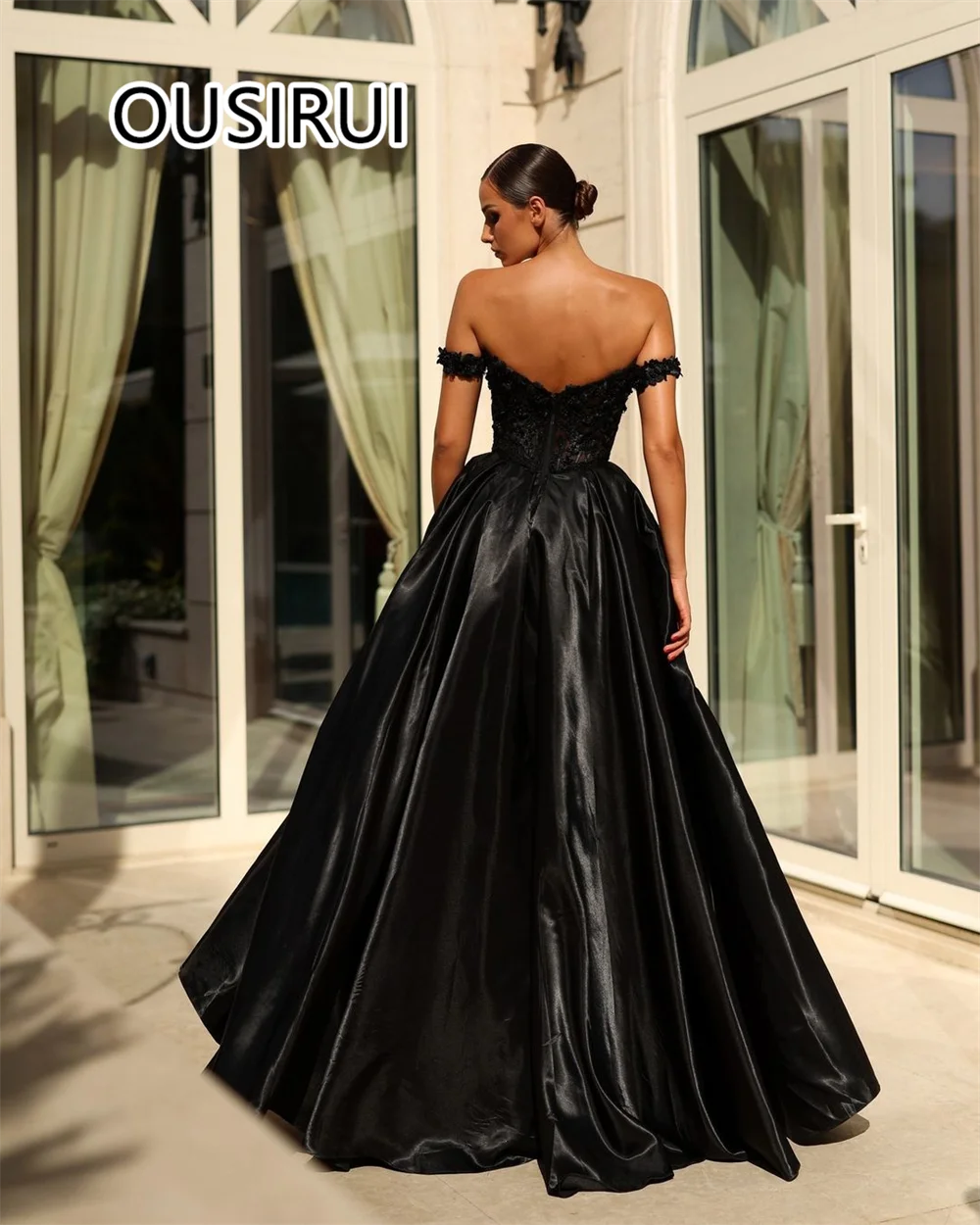 Charming Boat Collar Satin Evening Party Dress with Lace Backless Long Court A-line Evening Bridal Gown Custom Made