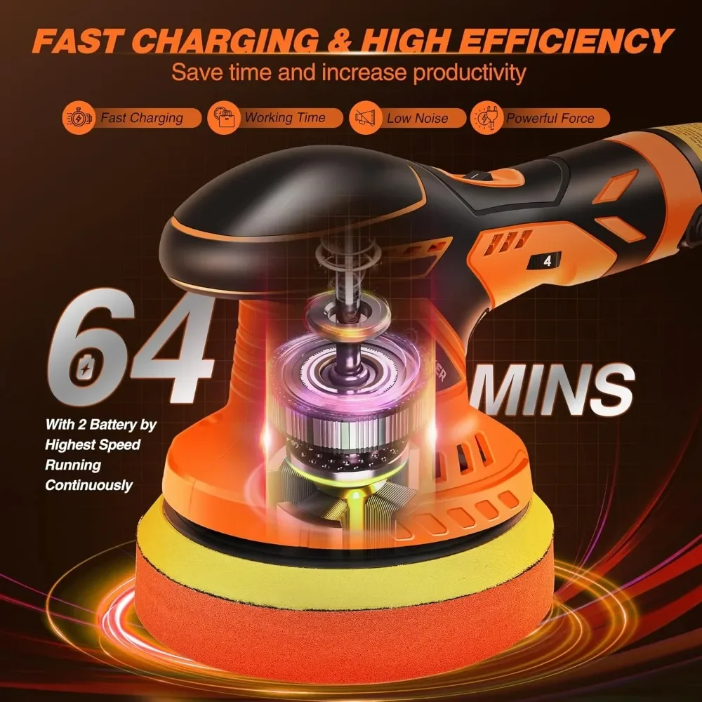 Cordless Buffer Polisher, 6 Inch Fast Charging Portable Car Polishing Kit with Batteries Polisher for Car Polishing Waxing