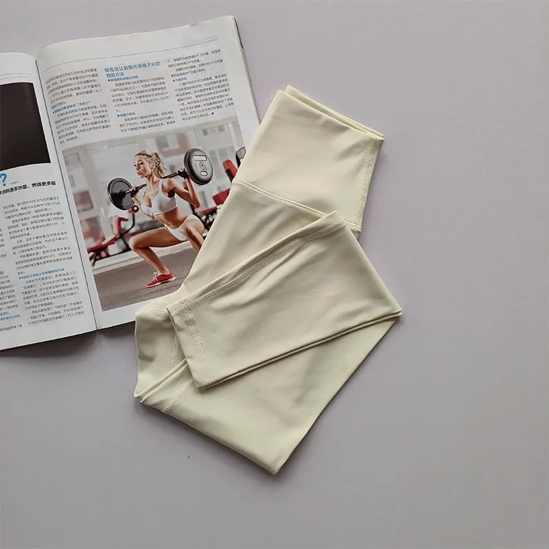 Damen-Yoga-Übungshose mit hoher Taille, eng anliegend, hohe Elastizität, Stulpenlinie, nacktes Gefühl, Hüftheben, Turnhose – Detail 15