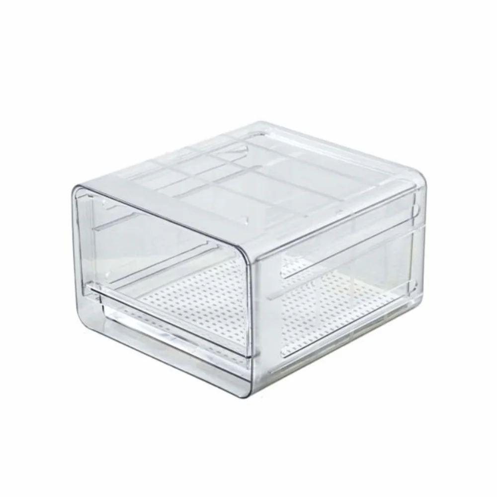 

Stackable Food Storage Drawer Transparent Reusable Food Container with Drain Tray Large Capacity Space Saving