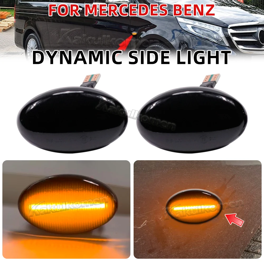 2Pcs Dynamic LED Turn Signal Lights Side Marker Car Accessories For Smart 450 452 & Mercedes-Benz W168 W639 W447 Citan 415