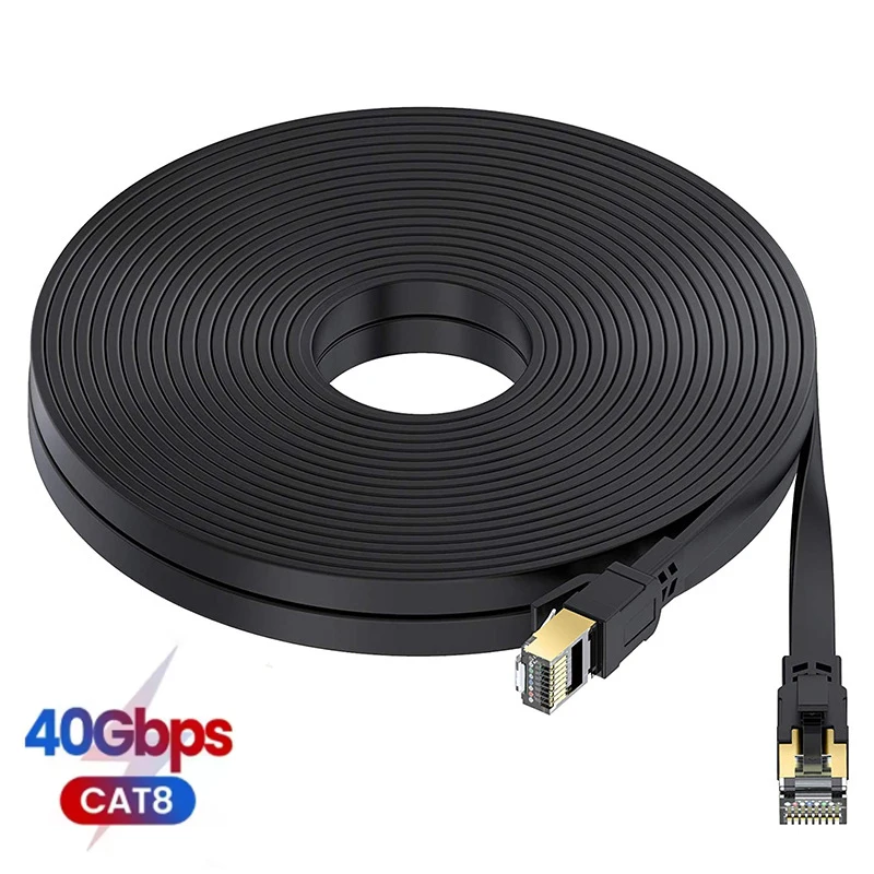 Кабель Ethernet CAT8 Плоский 40 Гбит/с 2000 МГц Rj45 Интернет-кабель Экранированный патч-кабель Cat8 для модема ПК Ноутбук PS 5 Маршрутизатор
