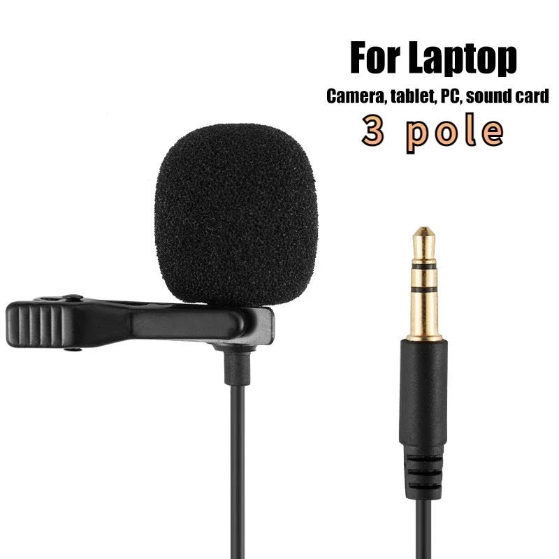 Portable 1.5m Mini Lavalier Microphone Condenser Clip-on Lapel Mic Wired 3.5mm USB Type-C Microfon For Phone Laptop PC