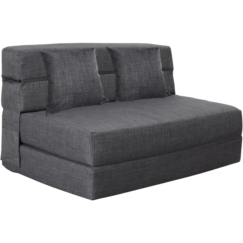 Queen Size Folding Sofa Couch Memory Foam with 2 Pillows Sleeper Chair Lazy Couch Triple Futon Convertible Guest Beds