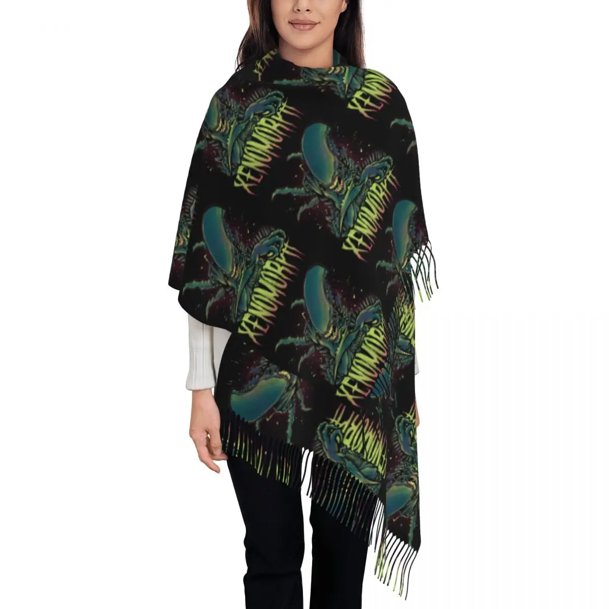 Beware The Xenomorph Scarf Tassel Scarves Women Soft Warm Shawls and Wraps Large Fall Winter Shawl Wrap