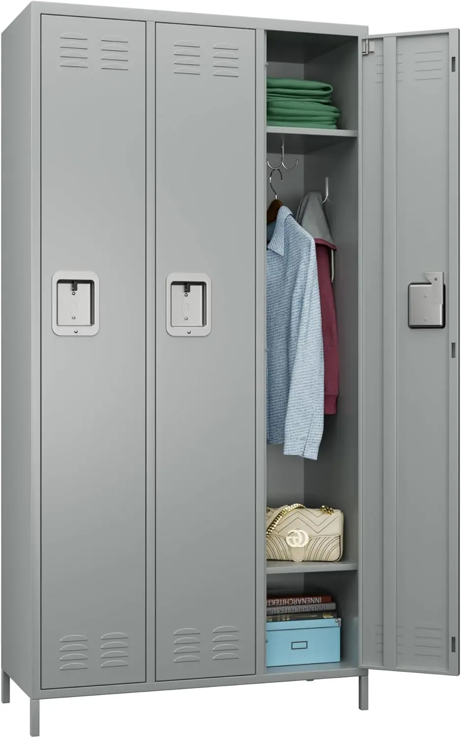 METAN Metal Locker for School Office Gym Bedroom,3 Doors Steel Storage Locker Cabinet for Employees,Industrial Storage Locker