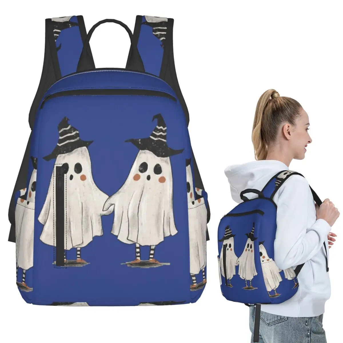 

Adorable Two Ghosts Motif Backpack Student BookBag Kids School Bag Laptop Shoulder Bags Men Women