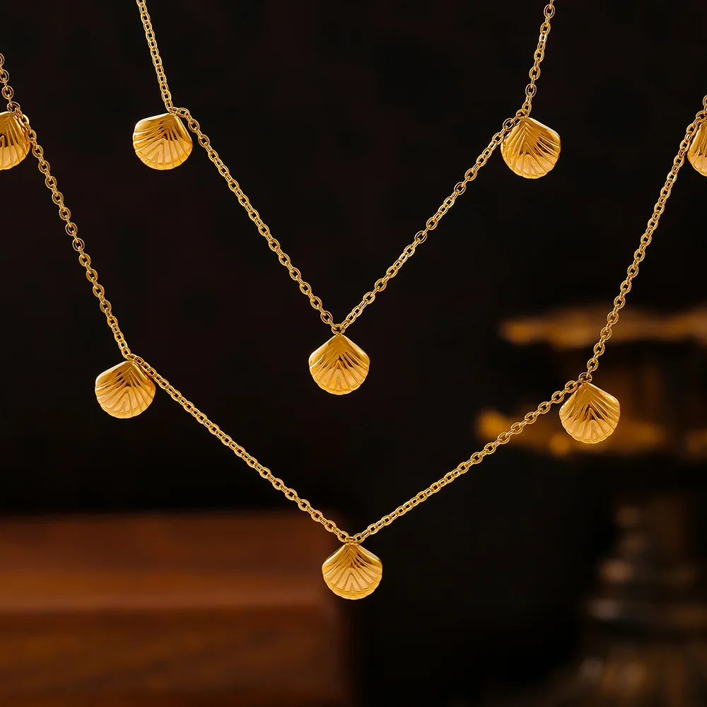 Simple Shell Tassel Necklace for Women Stainless Steel Clavicle Gold Plated Chain Waterproof Charm Basic Jewelry Gift