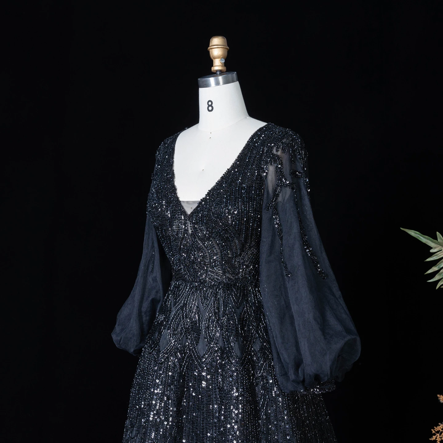 Sharon Said Luxuriöses Rosa Abendkleid mit Perlenstickerei, V-Ausschnitt, A-Linie und Puffärmeln, 2026 Damen Hochzeitsfeier SS057, Maßanfertigung – Detail 20