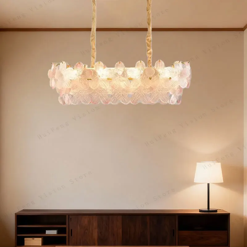 Luxury Living Room and Dining Room Lighting with French Colored Crystal Glass Chandelier and Cream