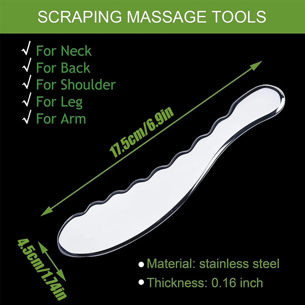 1Pcs Guasha Massage Tool, Stainless Steel Gua Sha Facial Tool, Metal Scraping Blade Chiropractic Myofascial Release Muscle Relax