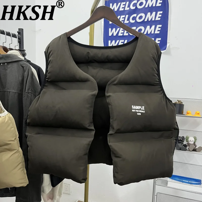 

HKSH темный стильный жилет осень-зима новые мужские утолщенные стеганые пальто без воротника без пуговиц High Street свободные хлопковые куртки HK14555