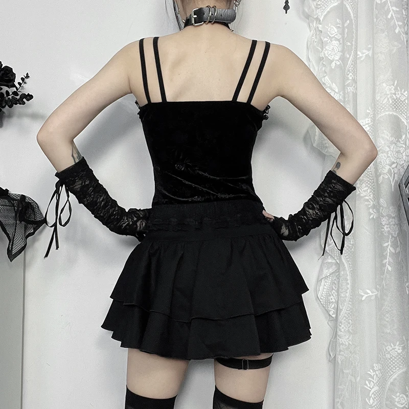 Streetwear Mall Goth Skirt Women Harajuku Y2k E-girl High Waist Bandage Mini Skirt Dark Gothic Punk Emo Alt Club Wear XS24238AHO