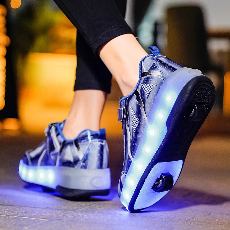 Sapatos de patins brilhantes infantis com rodas, luz LED, sapatos para meninos e meninas, o melhor presente para festa de aniversário, dia de Natal