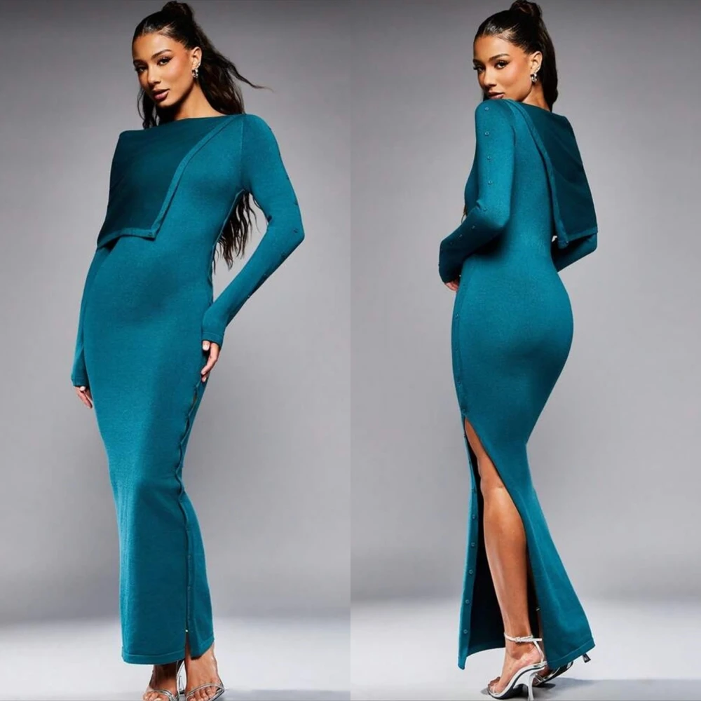 

Customized Temperament Velour Long Sleeves Evening Dress Elegant Mermaid Prom Dresses Sexy Side Slit Special Occasion Gowns