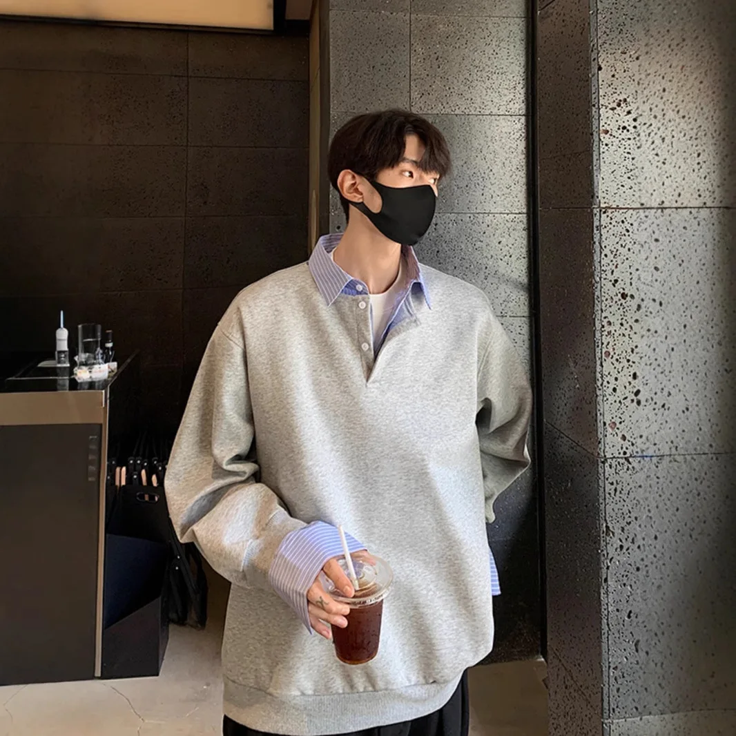 

Осень 2024, новая модная мужская сращенная повседневная модная свободная рубашка из двух предметов с цветным кодированием, мужская простая базовая повседневная одежда, топы