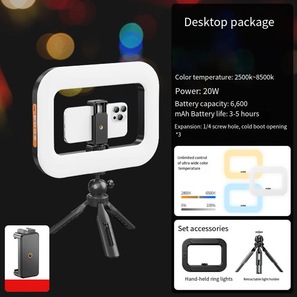 Portable Adjustable Bicolor Ring Light with 6600mAh Rechargeable Battery for Smartphone Photography and Video Recording