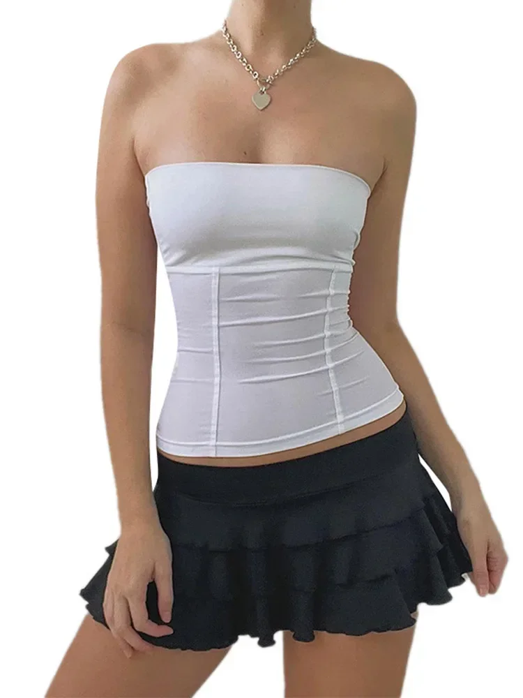 Y2k-corsé sin tirantes para mujer, Tops blancos con hombros descubiertos, Top de tubo sin mangas, corpiño ajustado Sexy, ropa de verano